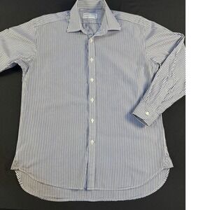 Joseph Turner Yorkshire Mens 16 34R‎ Blue White Striped Pure Cotton Dress Shirt